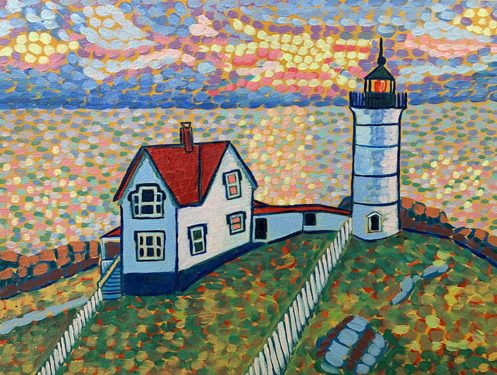 Nubble Light Evening, original landscape, seascape, lighthouse
