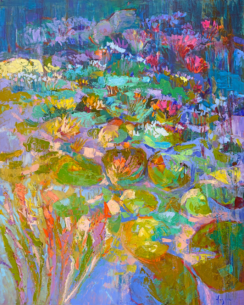 Oversize Abstract Waterlilies Painting by Dorothy Fagan