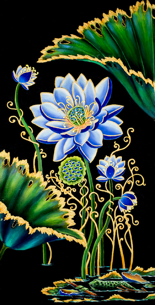 Violet Lotus Blossoms Art Print by Artist Mia Pratt