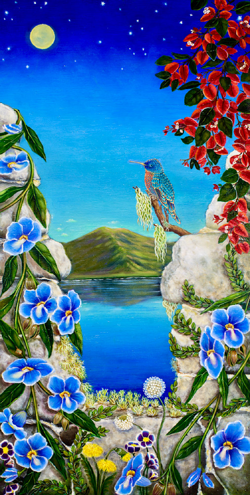 Hummingbird with Blossoms Art Print by Artist Mia Pratt