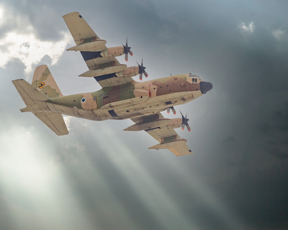 Israeli C130 Hercules Cargo Aircraft Flying Low