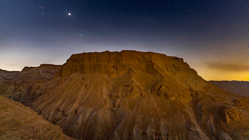 Masada Fortress on Clear, Starry Night