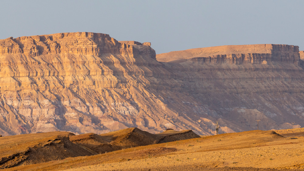 Negev desert crater canyon walls at sunrise