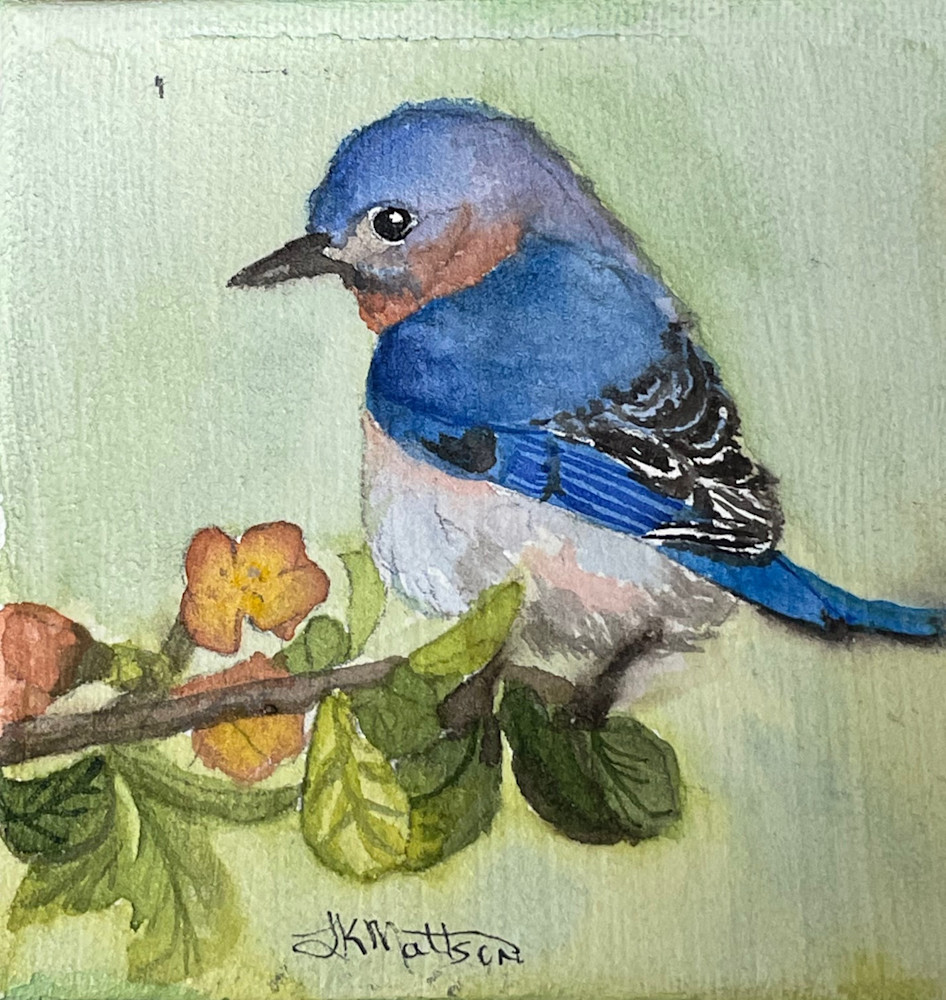 Little Blue Bird And Flowers Art | lynneamattson