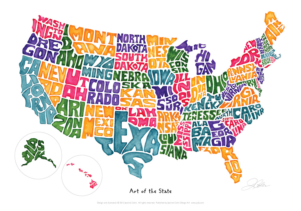 Art Of The State Usa Map 20 X14 Art | Jeanine Colini Design Art