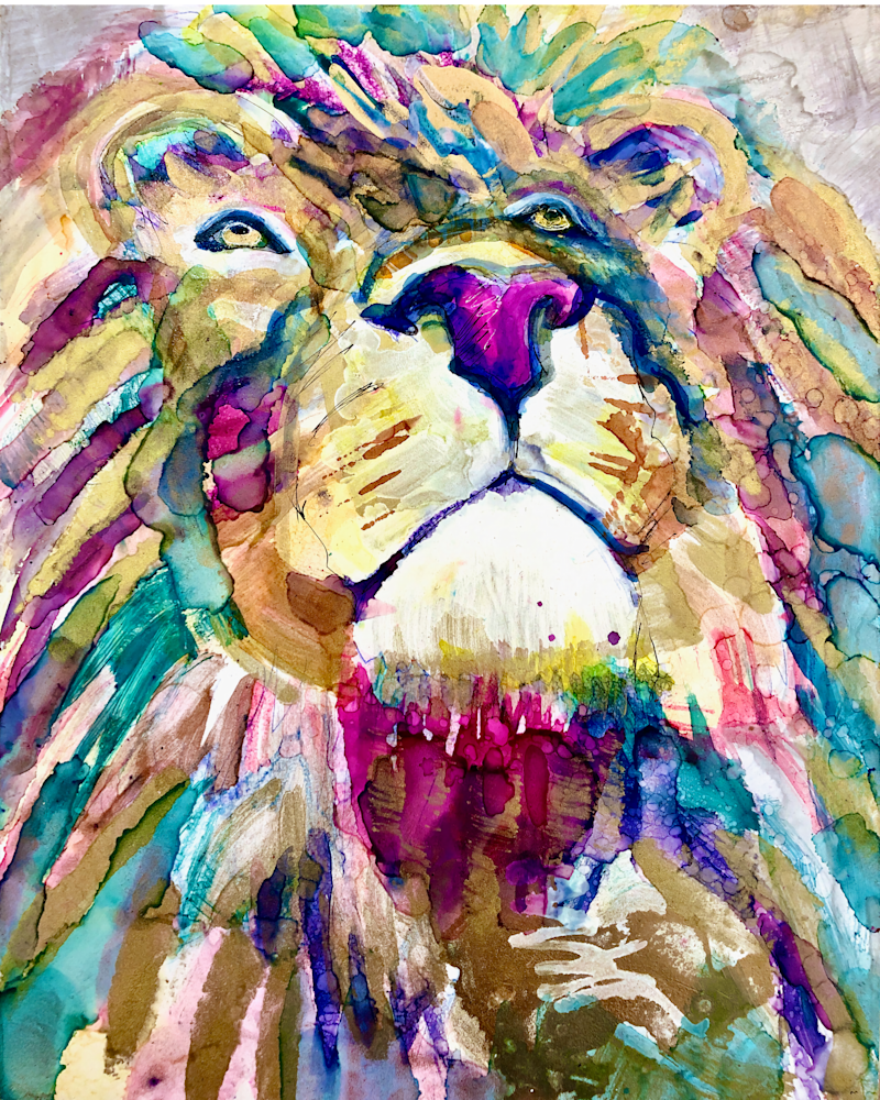 High quality print of "Ready to Roar 29",  lion of Judah Jesus painting by Monique Sarkessian alcohol ink on panel.