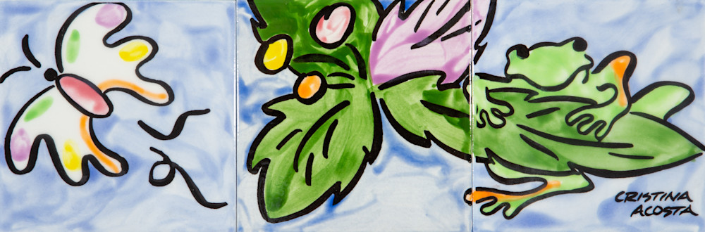 Rainforest Frog Butterfly 3 Piece Art | Cristina Acosta Art & Design llc