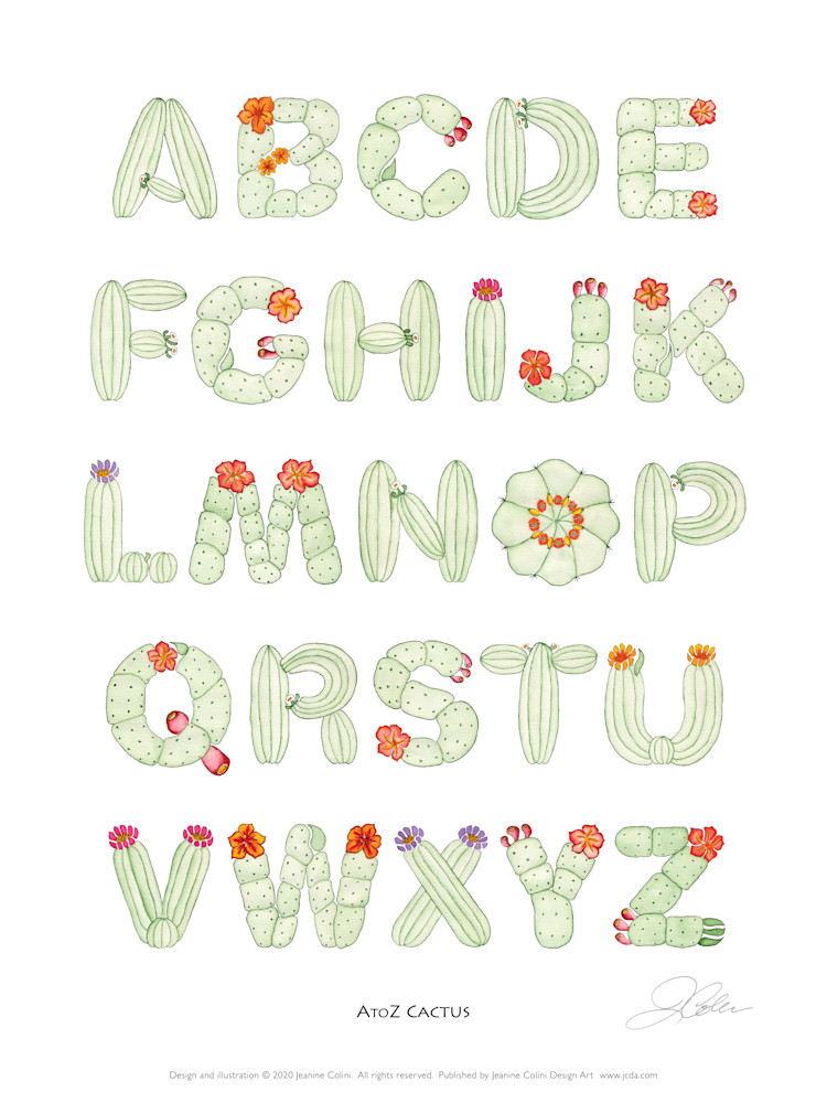 A To Z Cactus Alphabet Print 12 X16 Art | Jeanine Colini Design Art