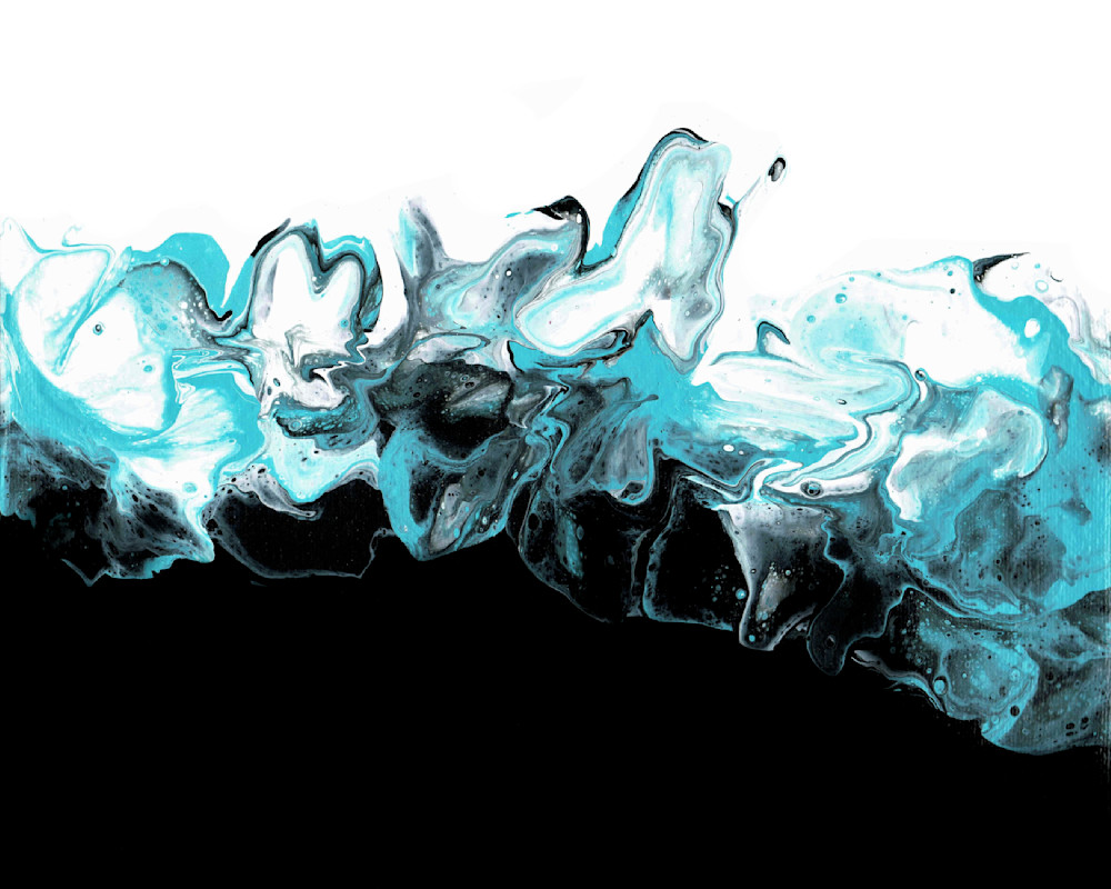 March Fluid Birthstone on Black and White: Serene Aquamarine-inspired Fluid Painting | Paintpourium