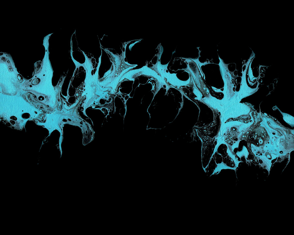 March Fluid Birthstone on Black: Serene Aquamarine-inspired Fluid Painting | Paintpourium