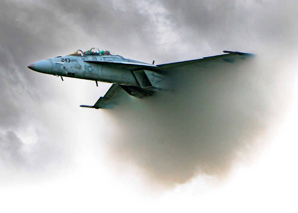 f18 growler fighter jet with condensation disc sound barrier