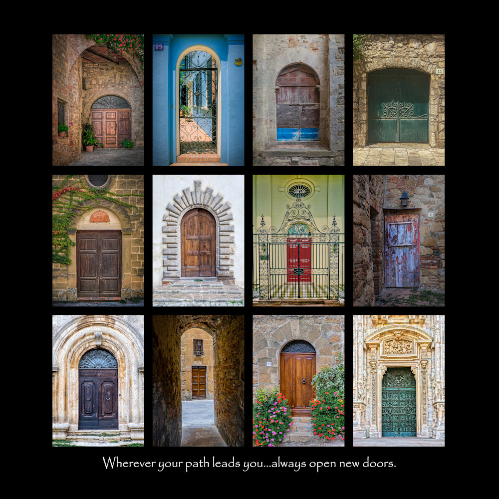 Open New Doors, On Black With Text Photography Art | membymaryanne.com