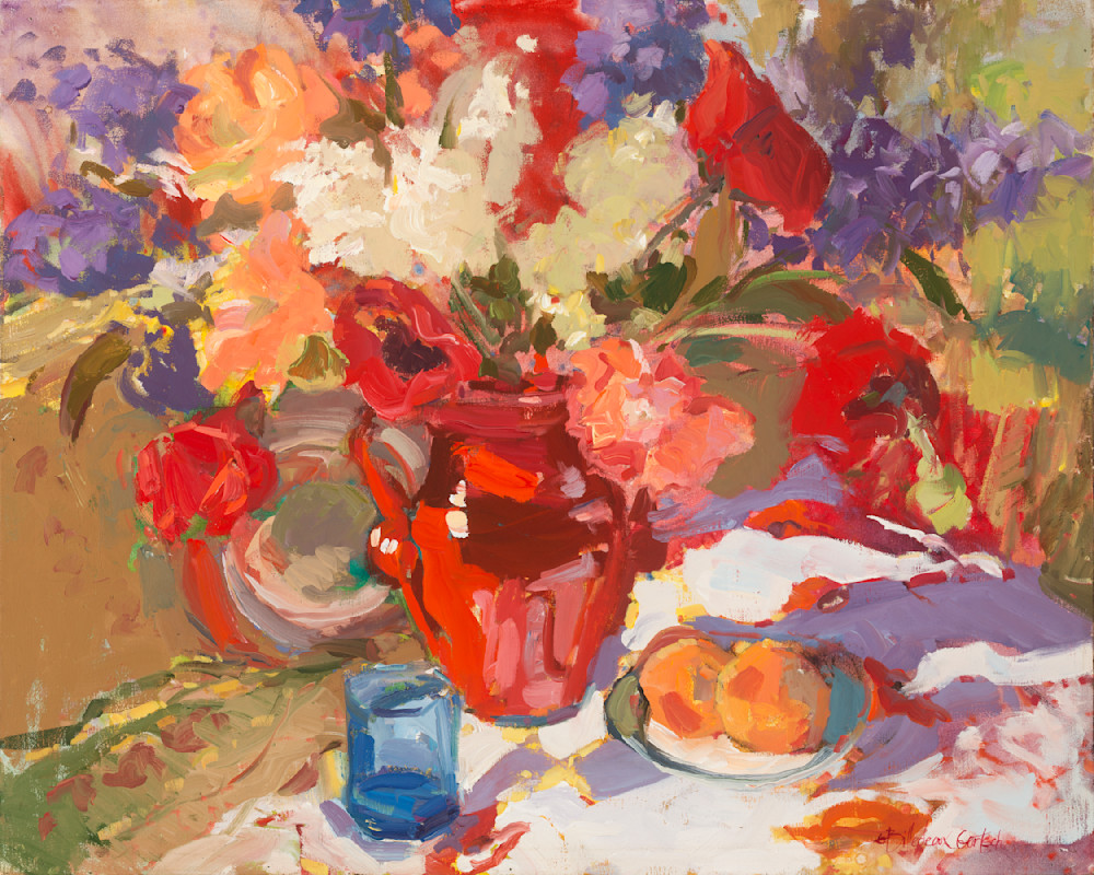 Poppies in a Red Vase