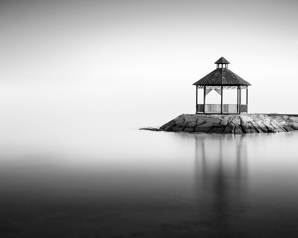 A black and white long exposure photograph of the perfect place to propose