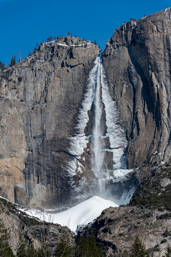 Upper Yosemite falls under freezing conditions