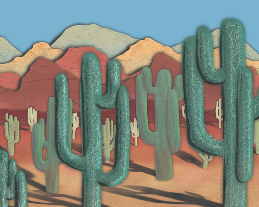 Saguaro Serenade: Abstract Digital Desert Art | Paintpourium