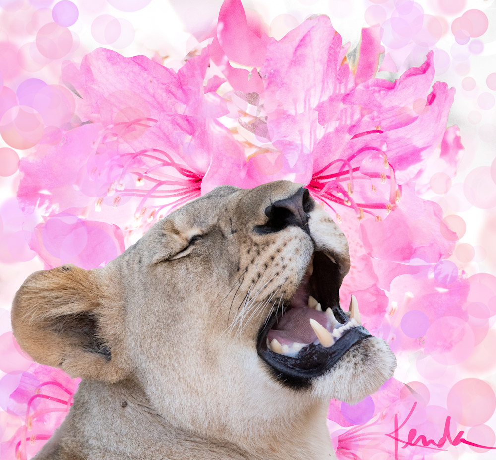 Lioness In Flowers Art | Kenda Francis Art & Photography