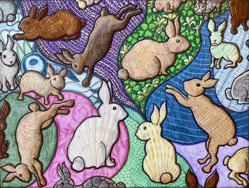 Art Gift: New England Traveling Abundance Bunnies