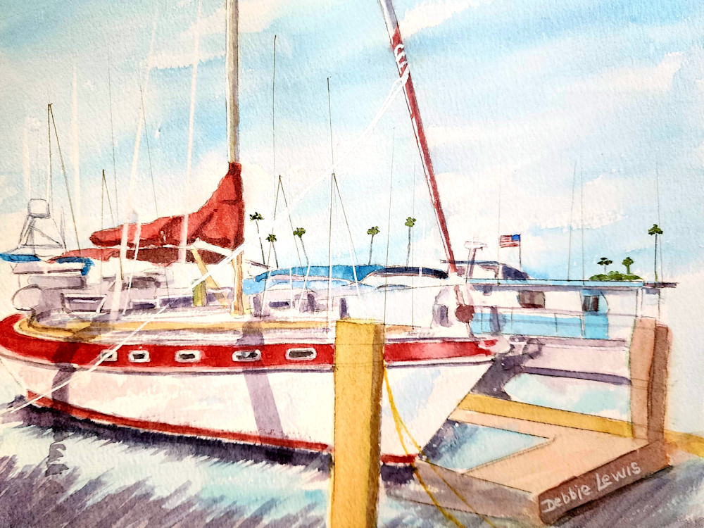 Seeing Red At The Marina Art | Debbie Lewis Watercolors