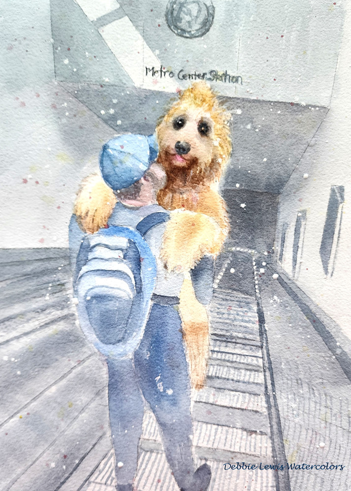 Daddy I'm Scared Of Escalators Art | Debbie Lewis Watercolors