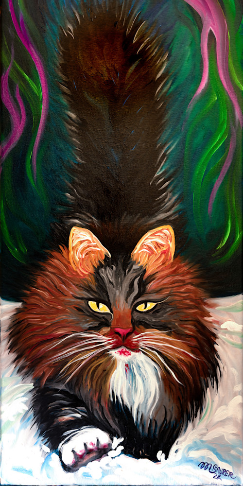 Norwegian Forest Cat original oil painting.