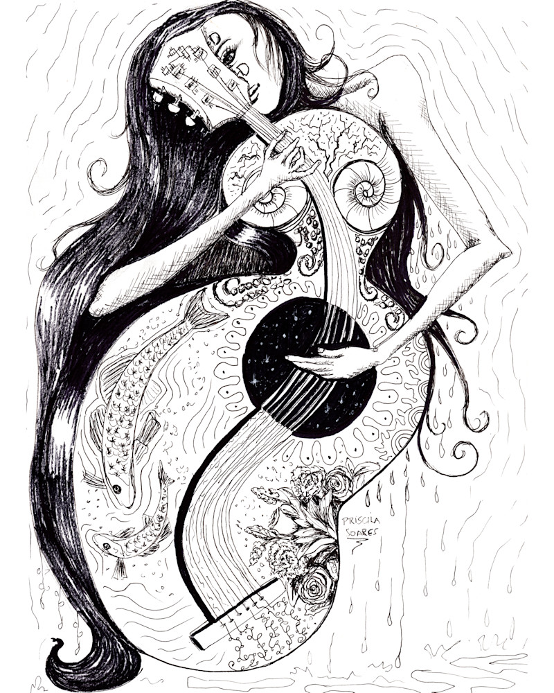 Guitar Doodle Woman Art | Priscila Soares 