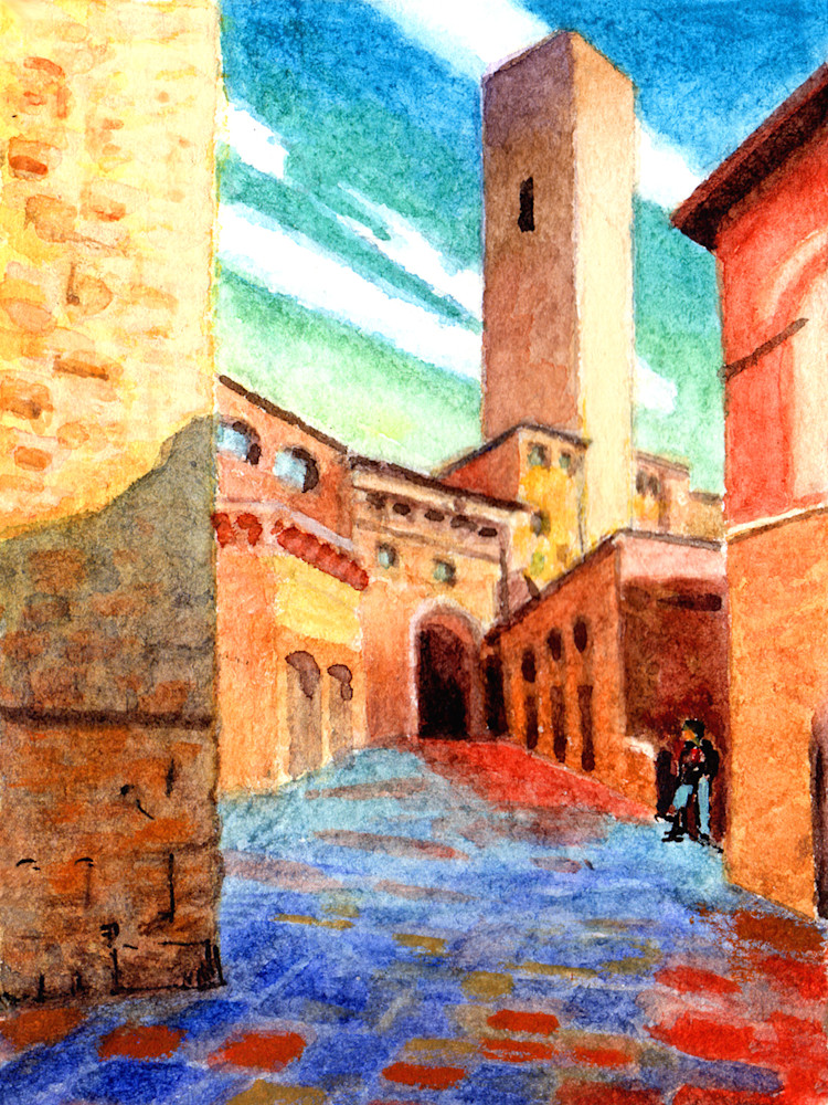 Sketch: The Becci Tower, San Gimigagno, Tuscany Art | Alan Falk Art