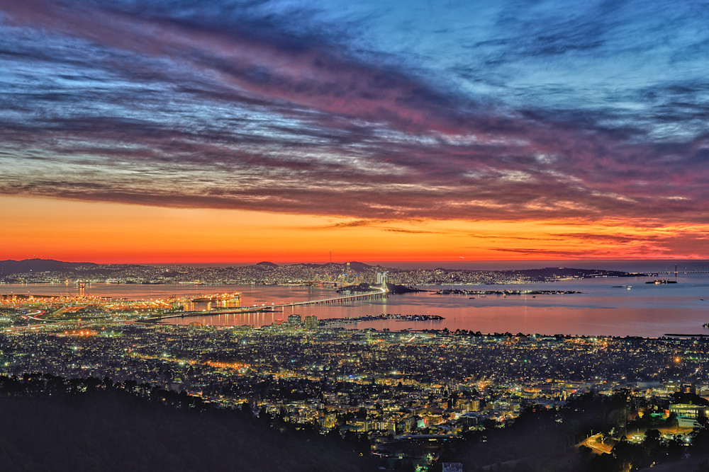San Francisco, Bay Bridge and Berkeley during sunset
