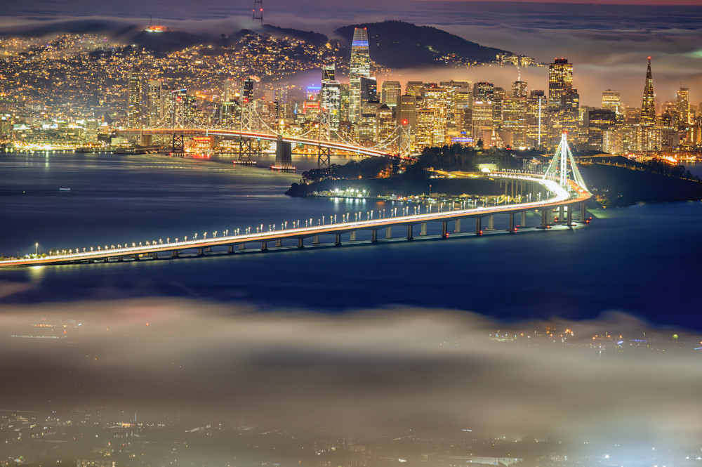 San Francisco City and the Bay Bridge with Fog