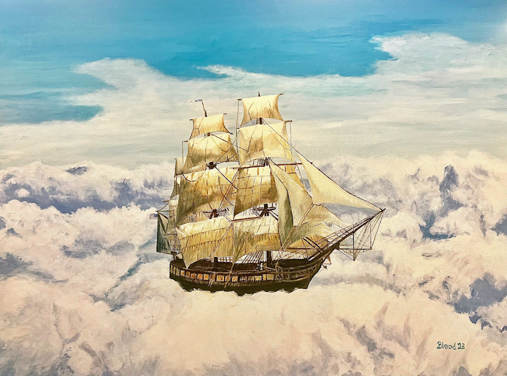 Sky Sailing print of Naval sailing ship in the clouds by artist Tom Blood