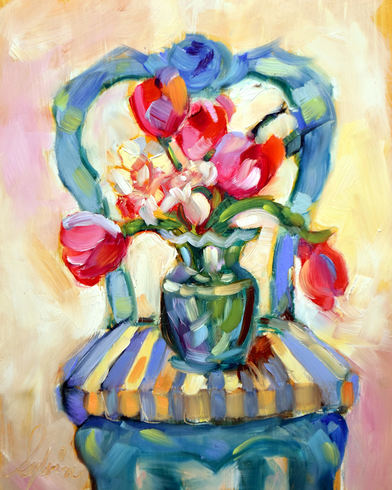 Tulips On French Chair Art | Sylvina Rollins Artist
