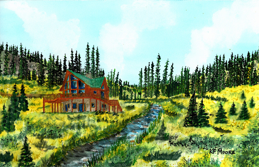 00096 Loge Home White Mountains Commission Art | KF Moore Watercolors