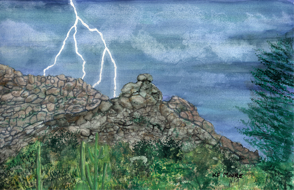 00097 Lightning Strike Black Mountain Art | KF Moore Watercolors
