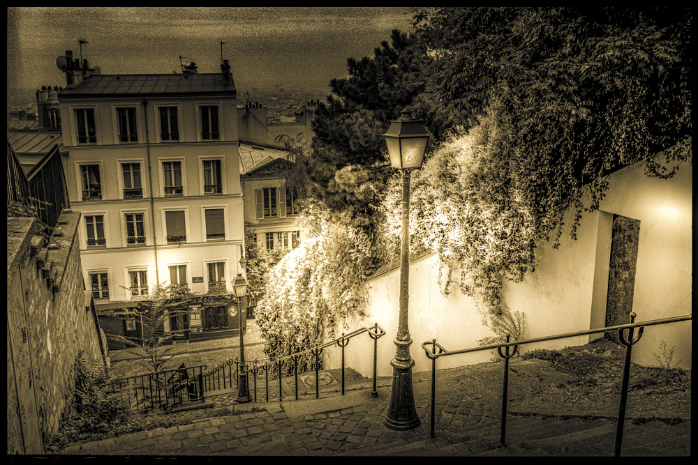 Montmartre Stairs 3 Rue Du Calvaire Sepia Photography Art | Europa Photogenica     Barbara van Zanten