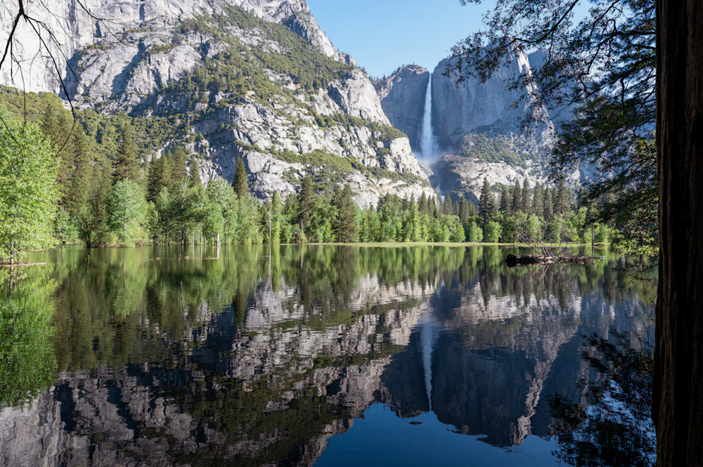 Upper Yosemite Falls Mirrored In The Merced River Photography Art | Anand's Photography