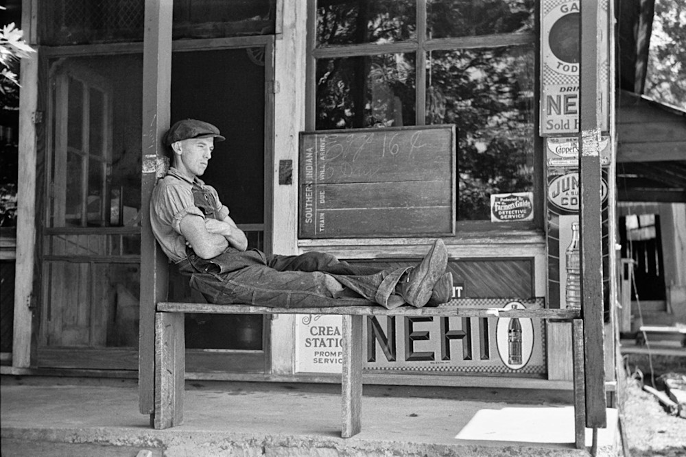Resting In Front Of The General Store. Blankenship In Martin County, Indiana. 1938 Photography Art | Arthur Rothstein Legacy Project LLC