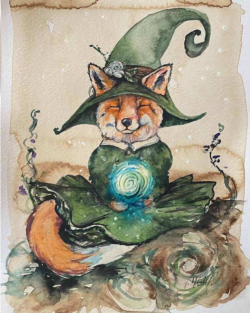 Fox Witch with Glowing Crystal Ball Fine Art by Christy Freeman - Steampunk Halloween Series