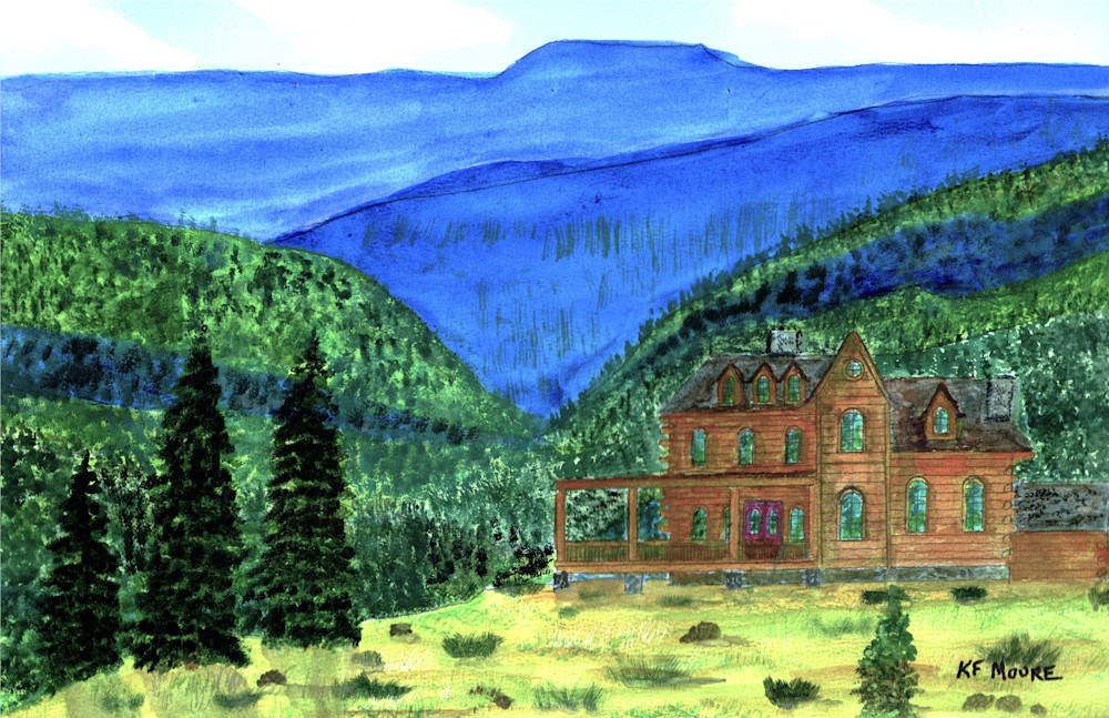 00099 Elkhorn Log Home Commission Art | KF Moore Watercolors
