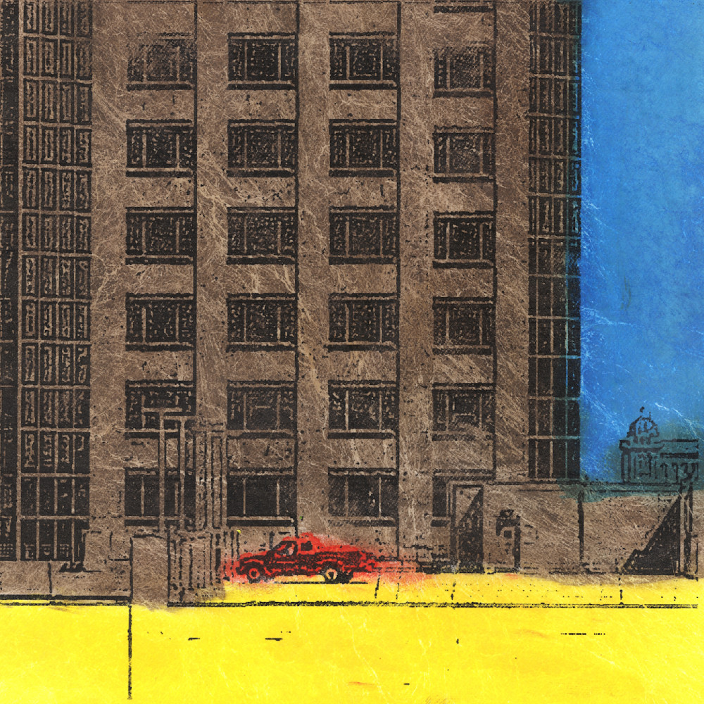 Red Pickup Downtown Art | Mark Rushton