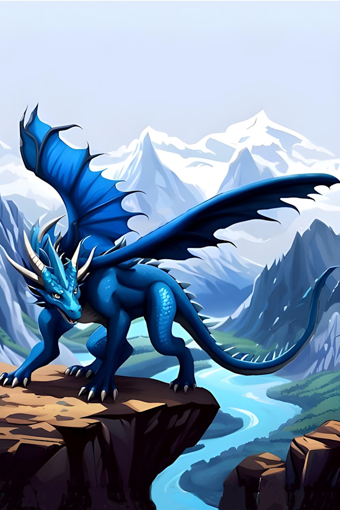 Blue Dragon On Rock In Mountains Photography Art | Playful Gallery by Rob Harrison
