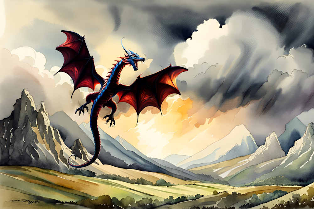 Red Dragon Flying Over Mountain Landscape Photography Art | Playful Gallery by Rob Harrison
