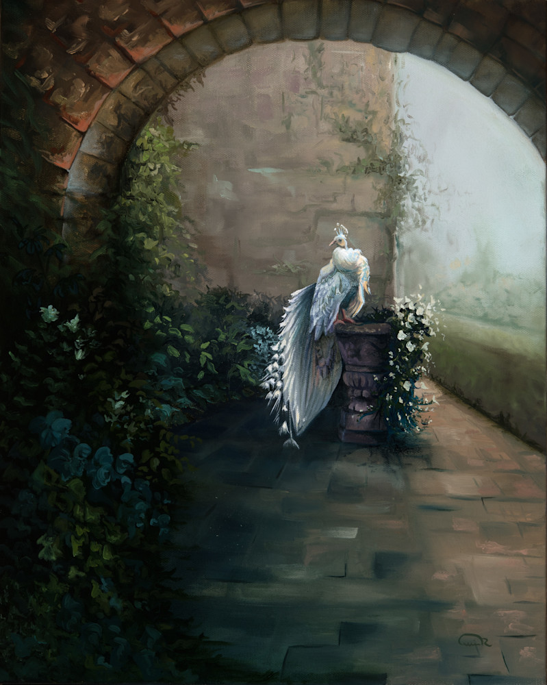 Discover 'Door to the Garden of Repose': Allison Richter's White Peacock Fine Art Print
