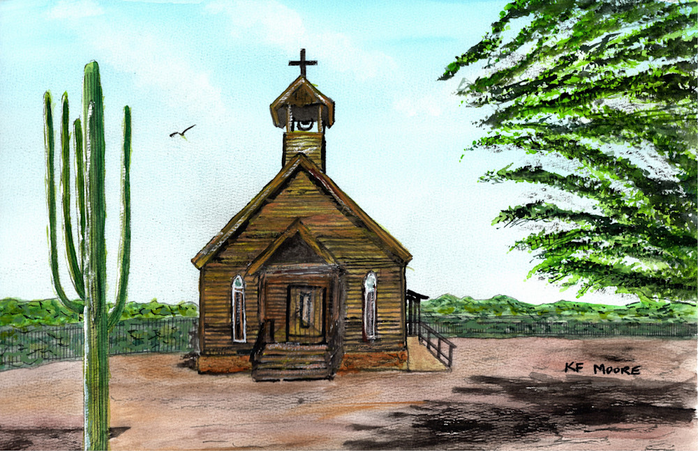 00100 Ghost Town Church Art | KF Moore Watercolors