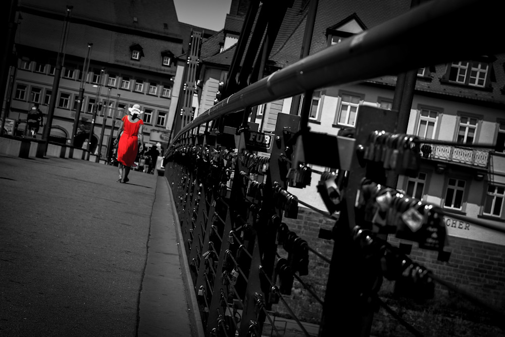 Lock Bridge Red Dress Photography Art | DCD Dixon Fine Art Photography