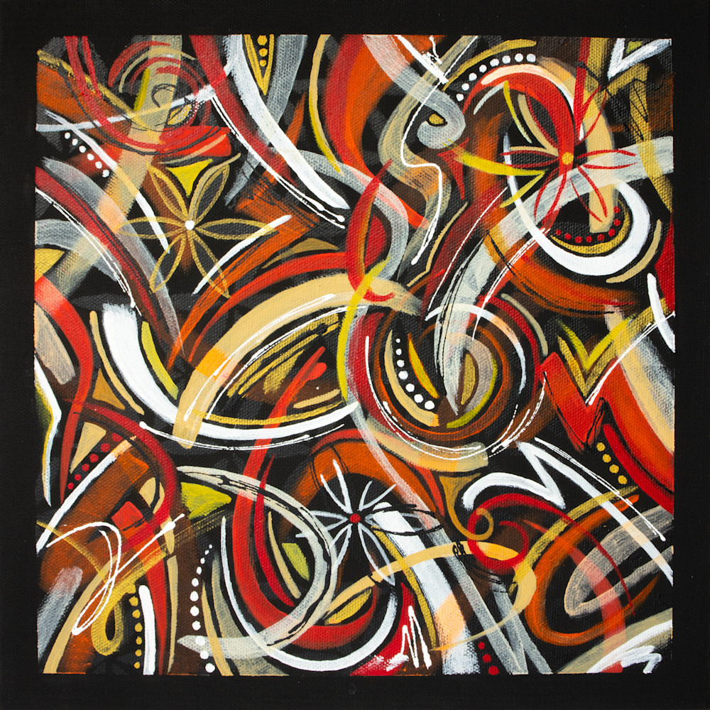 Acrylic abstract painting art print - Orange Swirls