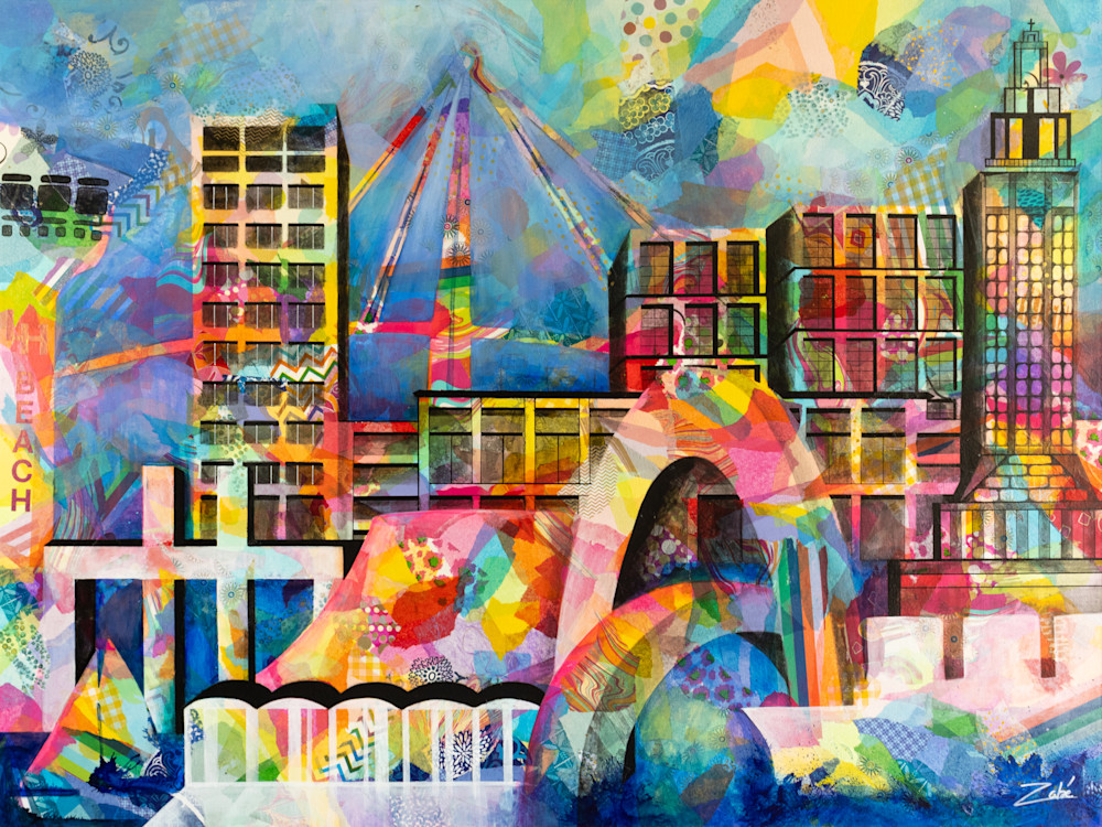 Mixed media painting art print - cityscape Le Havre