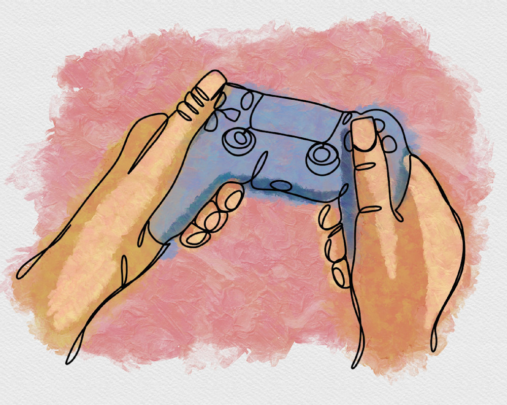Playful Gaming Art: 'Gaming Hands in Pink' by Paintpourium