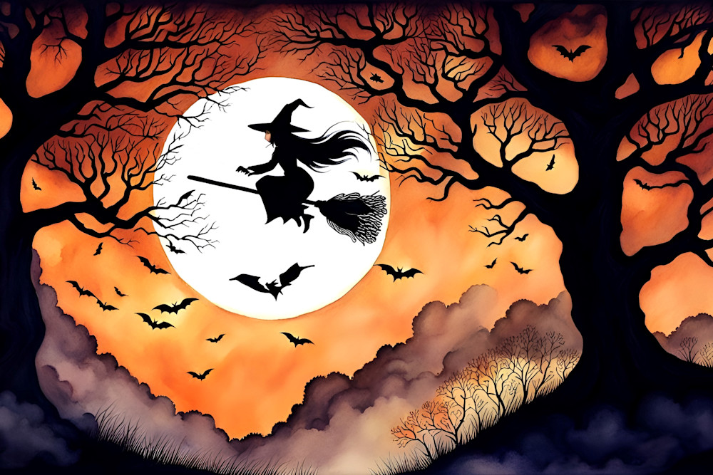 Halloween Witch In Orange Sky Photography Art | Playful Gallery by Rob Harrison