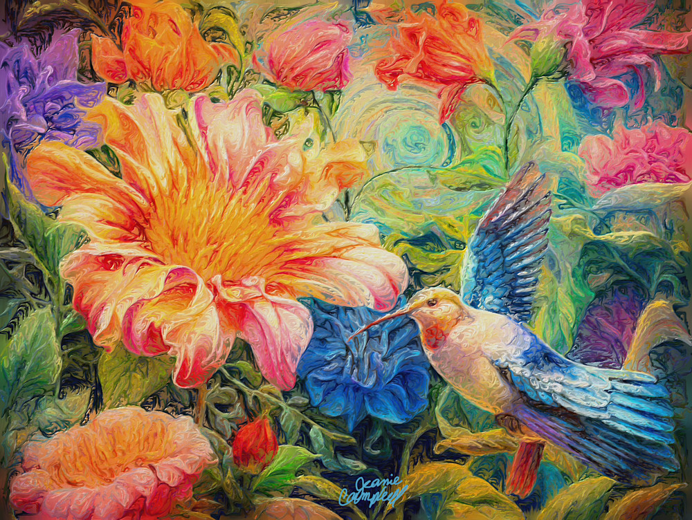 Flowers With Bird  Art | Jeanie Campbell