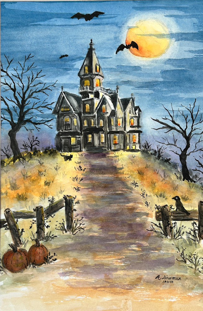 Spooky House In Moonlight Art | Arlene Newman Designs